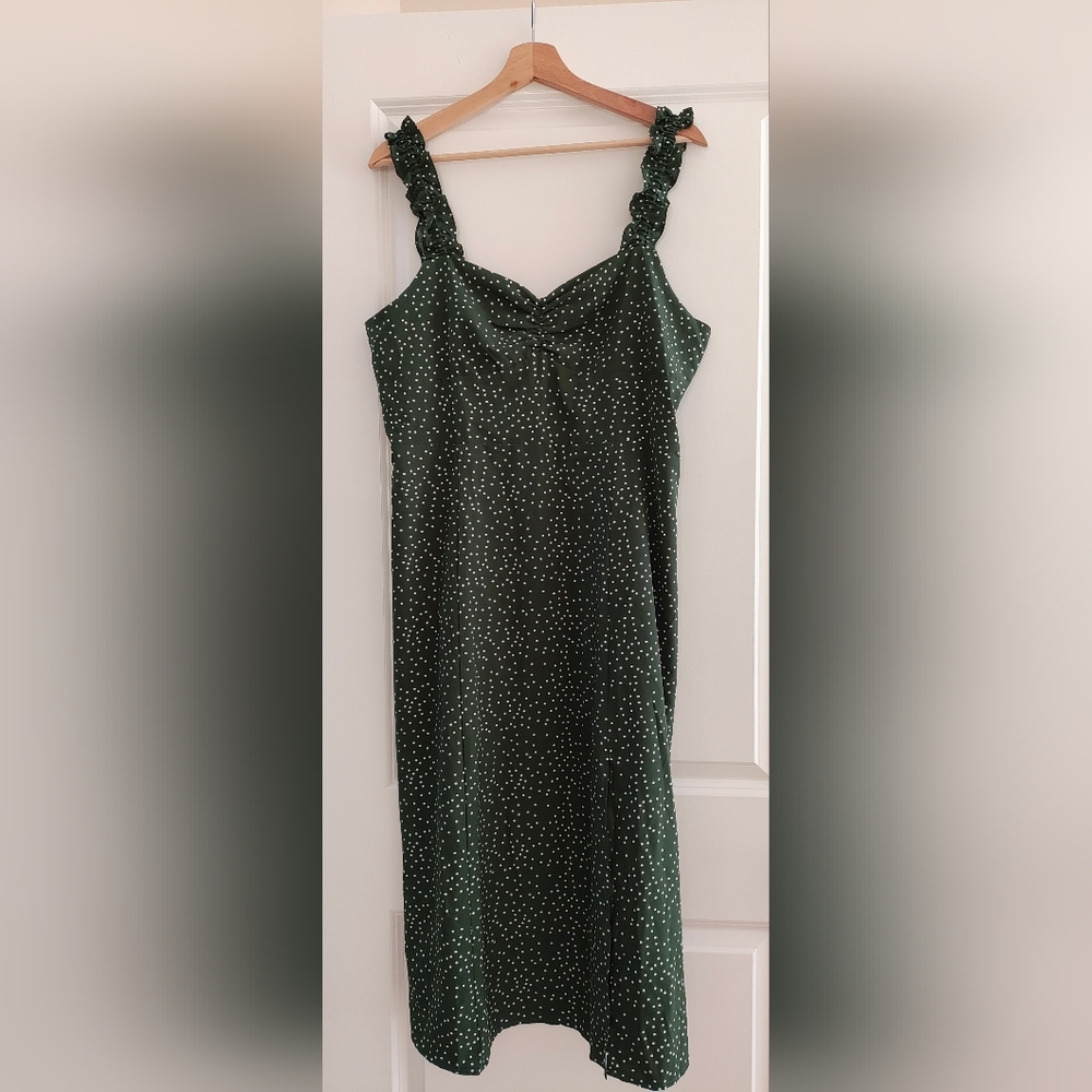 Rihoas Green Frill Trim Side Split Midi Dress